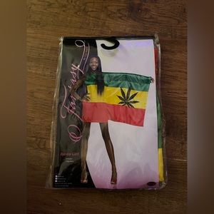Costume Jamaica Rasta girl Ethiopian flag pot leaf S NEW
